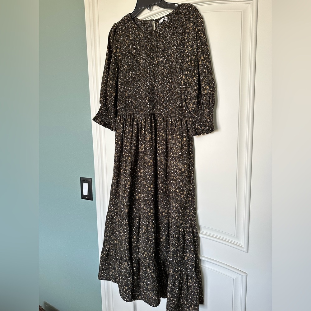 Brown Smocked Midi dress